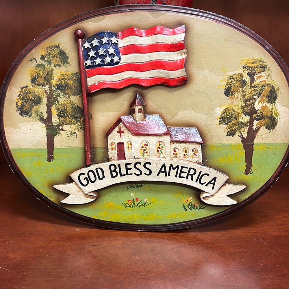 “God Bless America” patriotic folk art wall decor